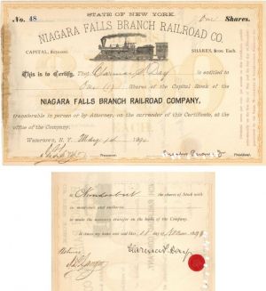 Niagara Falls Branch Railroad Co. - Transferred to C. Vanderbilt! - Stock Certificate