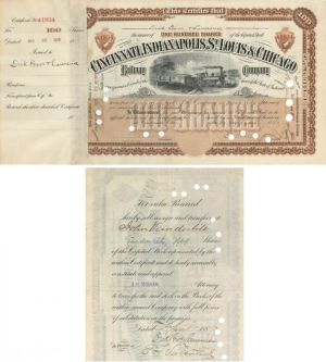 Cincinnati, Indianapolis, St. Louis & Chicago Railway Co. Transferred to John Vanderbilt - Railroad Stock Certificate