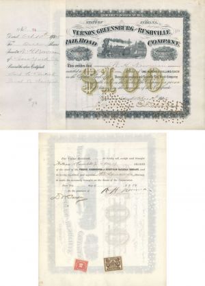 Vernon, Greensburg and Rushville Railroad Co. Transferred to William K. Vanderbilt, Jr. - Stock Certificate