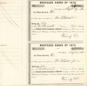 Hudson River Railroad Co. Transferred to M. Vassar Jr. - Bond Transfer