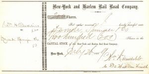 New York and Harlem Rail Road Co. Transfer Receipt Involving William H. Vanderbilt - Receipt signed by Lawyer for Vanderbilt