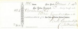 New York and Harlem Railroad Co. Transferred to W.H. Vanderbilt - Autographed Railway Stocks and Bonds