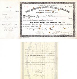 Jersey City and Bayonne Railroad Co. Transferred to C. Vanderbilt - Autographed Stocks and Bonds