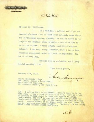 Andrew Carnegie signed Letter dated January 4, 1915