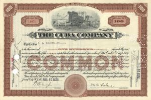 Cuba Company issued to Percy Avery Rockefeller and signed at back - Autographed Stock Certificate
