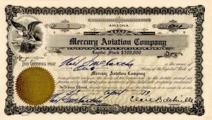 Mercury Aviation Co. signed by Cecil B. DeMille - American Film Maker Giant - Autographed Stock Certificate