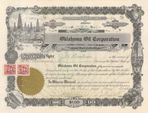 Oklahoma Oil Corporation signed by J. Paul Getty - Autographed Stock Certificate