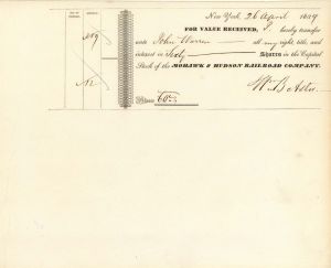 Mohawk and Hudson Railroad Co. Signed by William B. Astor - Stock Certificate