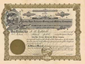Cody-Dyer Arizona Mining and Milling Co.- Wm. F. Cody (Buffalo Bill) president - Stock Certificate