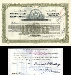 State of New York $1,000 Bond Issued to and Signed by Michael F. Cudahy - Autograph
