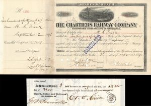 Chartiers Railway Co. Issued to and Signed by Henry C. Frick - Stock Certificate