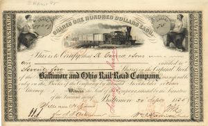 Baltimore and Ohio Rail-Road Co. Signed by Wm. G. Harrison - Stock Certificate 