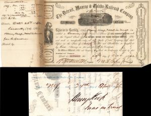 Detroit, Monroe and Toledo Railroad Co. Signed by Henry Keep  - Stock Certificate