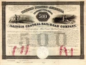 Illinois Central Rail-Road Co. signed by Robert Schuyler - $500 Bond