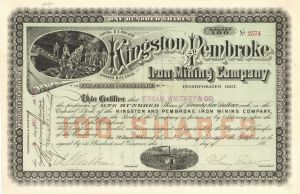 Kingston and Pembroke Iron Mining Co. Signed by Henry Seibert - Stock Certificate