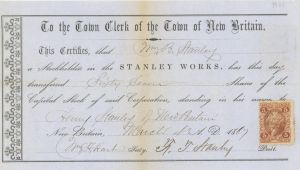Stanley Works Signed by F. T. Stanley - Stock Certificate