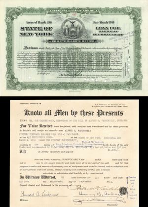 State of New York signed by Frederick W. Vanderbilt - $1,000 Bond