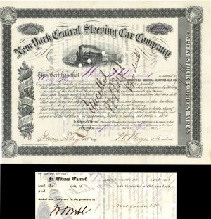 New York Central Sleeping Car Co. Signed by W.H. Vanderbilt - Autographed Stocks and Bonds