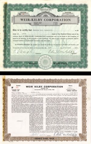 Pair of Weir-Kilby Corp. Stocks signed by ? Vanderbilt Jr. - Stock Certificate