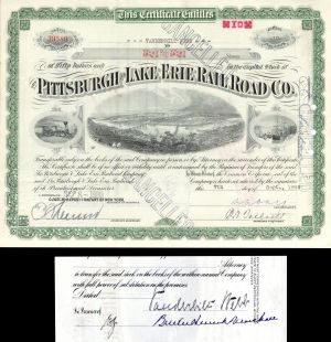 Pittsburgh and Lake Erie Rail Road Co. signed by Vanderbilt Webb - Stock Certificate