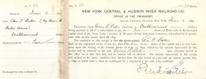 New York Central and Hudson River Railroad Co. Signed by E.V.W. Rossiter - Autographed Stock Certificate