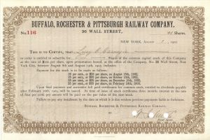 Buffalo, Rochester and Pittsburgh Railway Co. issued to Lucy C. Carnegie - Autographed Stocks and Bonds