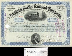 Northern Pacific Railroad Co. issued/signed by H.H. Houghton - Autograph Stock Certificate