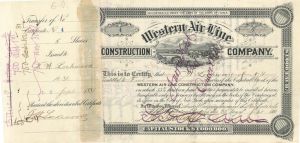 Western Air Line Construction Co. Signed by F. M. Drake - 1881, 1882 or 1883 dated Autograph Stock Certificate