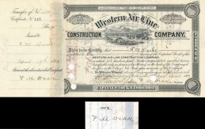 Western Air Line Construction Co. Issued to and Signed by F. M. Drake - Autograph Stock Certificate