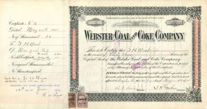 Webster Coal and Coke Co. Signed by A.G. Edwards - 1900 dated Autograph Stock Certificate