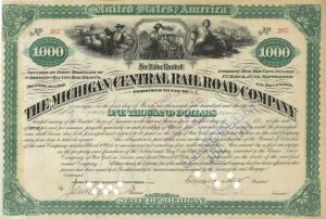 Michigan Central Railroad Co. Issued to Genl. Cyrus B. Comstock - $1,000 Bond