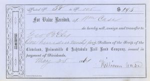 Cleveland, Painesville and Ashtabula Rail Road Co. Issued to and Signed by William Case - $195 Bond Receipt