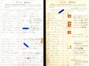 Hudson River Rail Road Co. Dividend Sheet signed by Cornelius Vanderbilt II, August Belmont and Others - Autographed Stocks and Bonds