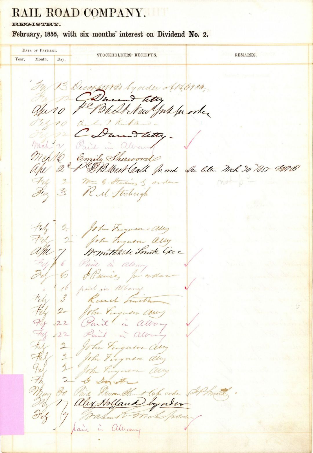 New York Central Ledger signed by Alex Holland - Autographed Stocks and Bonds