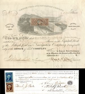 Lehigh Coal and Navigation Co. signed by Clement Biddle - 1867 Autographed Stocks and Bonds