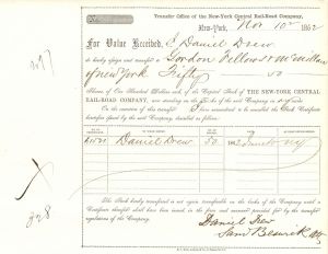 New York Central Rail-Road Co. Made out 3 times to Daniel Drew, Not Signed - 1862 dated Railway Stock Certificate