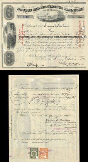 Boston and Providence Rail Road Corp. issued to Frederick Faulkner, Not Signed - 1895 dated Railway Stock Certificate
