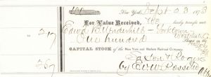 New York and Harlem Railroad Co. issued to Edw'd B. Vanderbilt and signed by E.V.W. Rossiter - 1873 dated Autographed Railroad Stock Certificated