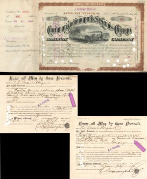 Group of 10 1887 dated Cincinnati, Indianapolis, St. Louis and Chicago Railrway Co. signed Transfer by J.P.  Morgan - Autographed Stock Certificate 