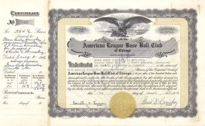American League Base Ball Club of Chicago Issued to and Signed by Grace R. Comiskey dated 1956 - Autographed Stocks and Bonds