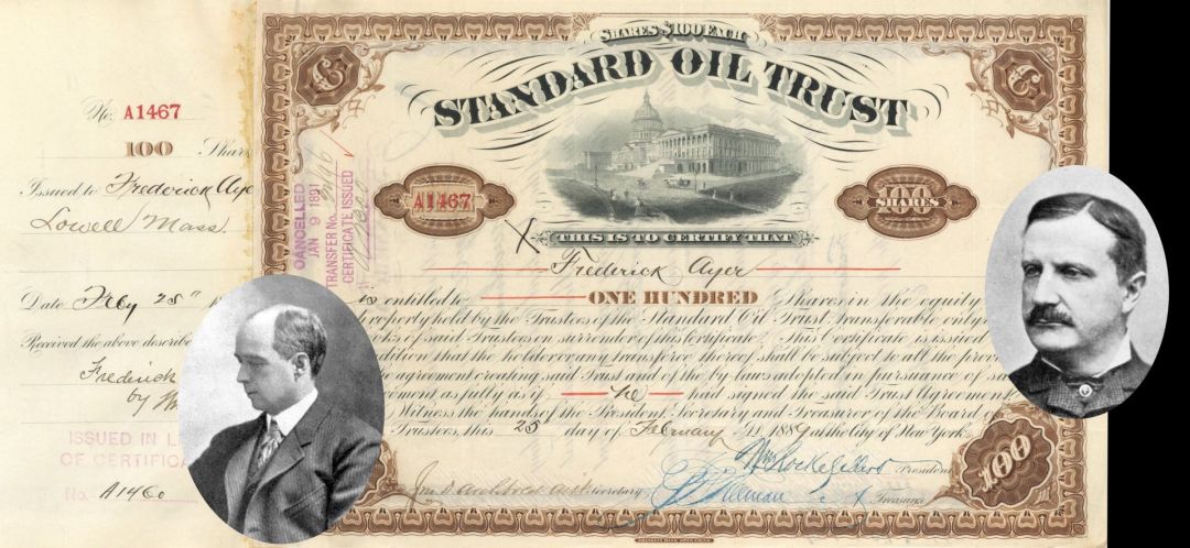 Standard Oil Trust  Signed by William Rockefeller and Jno. D. Archbold  - 1889 dated Autographed Oil Stock Certificate