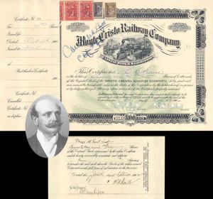 Monte Cristo Railway Co. issued to and signed on back by H.C. Rouse - Autographed 1900 dated Stock Certificate