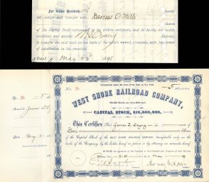 West Shore Railroad Co. Signed by Chauncey M. Depew - 1895-1899 dated Autographed Stock Certificate