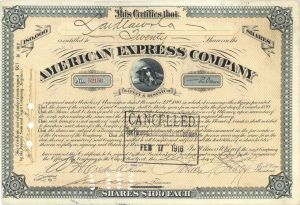 American Express Stock signed by Francis F. Flagg and J.F. Fargo - 1912 dated Autograph Stock Certificate