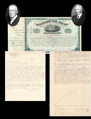 Standard Oil Trust Signed by J.D. Rockefeller and H.M. Flagler - 1883 dated Autographed Stock Certificate