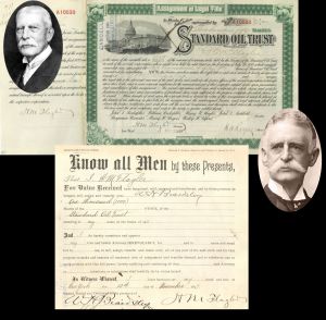 Standard Oil Trust Signed by H.M. Flagler 3 times and H.H. Rogers - 1897 dated Autographed Stock Certificate 