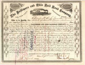 Baltimore and Ohio Rail Road Co. signed by Robert Garrett - 1883 dated Autographed Stock Certificate