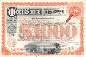 West Shore Railroad Co. issued to Will of Joseph Pulitzer etc. - 1939 dated $1,000 Bond