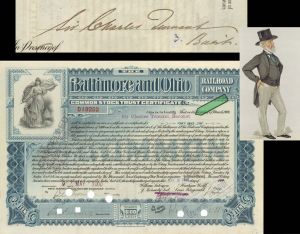 Baltimore and Ohio Railroad Co. issued to and signed by Sir Charles Tennant, Baronet - 1900 dated Autographed Stock Certificate