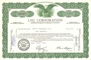 LNC Corporation Issued to Buffett Partnership Ltd. - 1963 dated Oil Stock Certificate